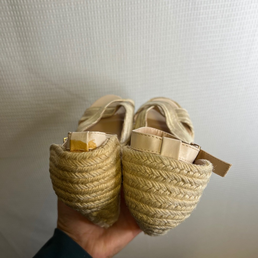LOB Footwear Womens Espadrille Platform Wedge Sandals Cross Strap Gold Strappy‎ - Picture 8 of 9